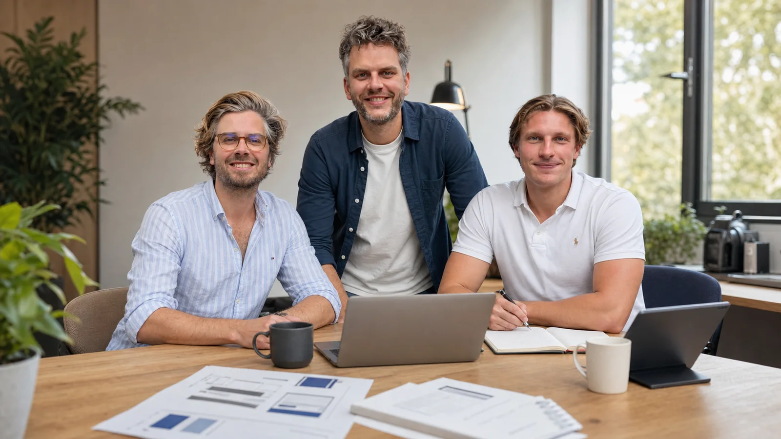 Mitchel, Stijn en Lucas aan tafel