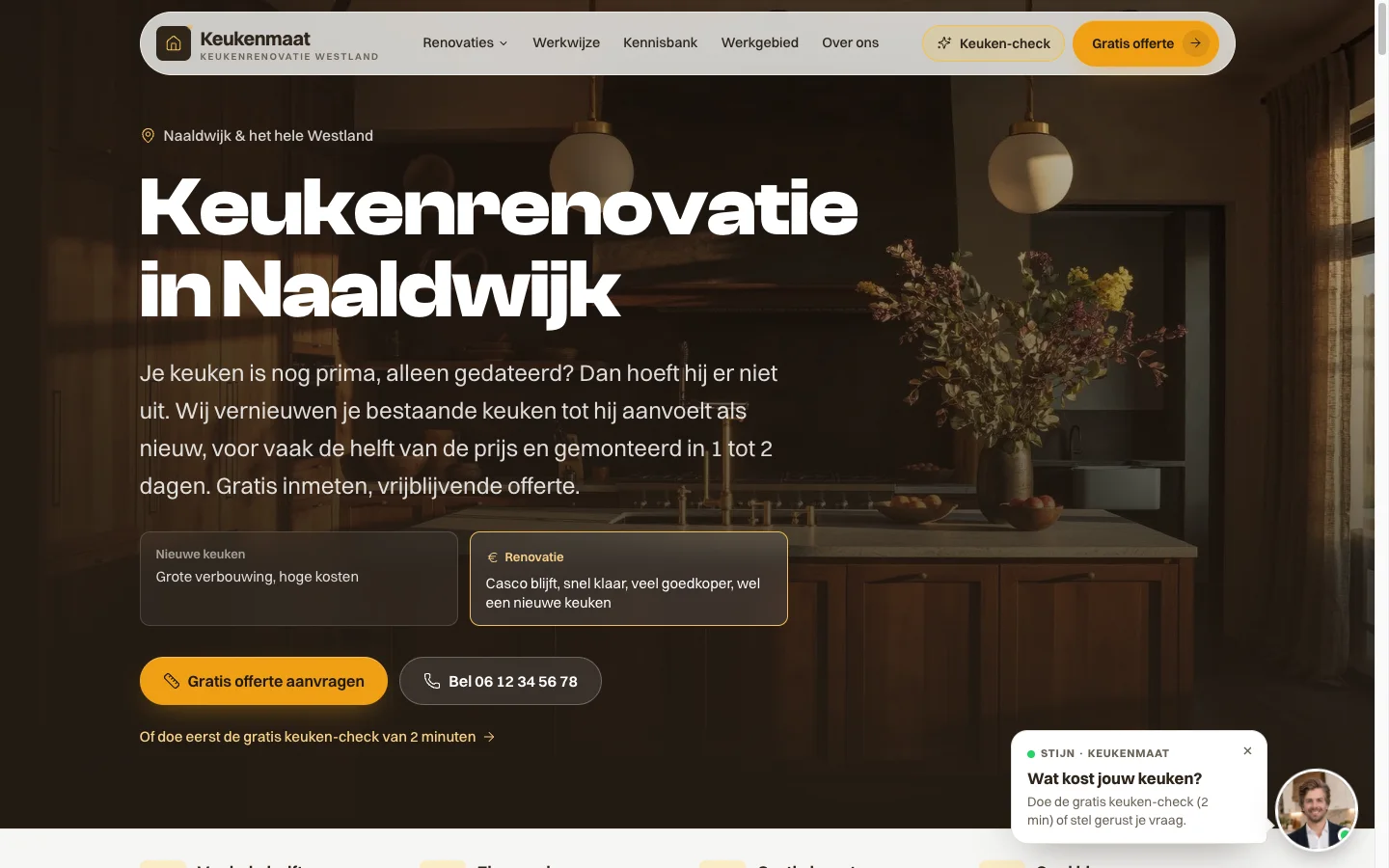 Homepage van keukenrenovatienaaldwijk.nl, een verhuurbare lokale vakwebsite